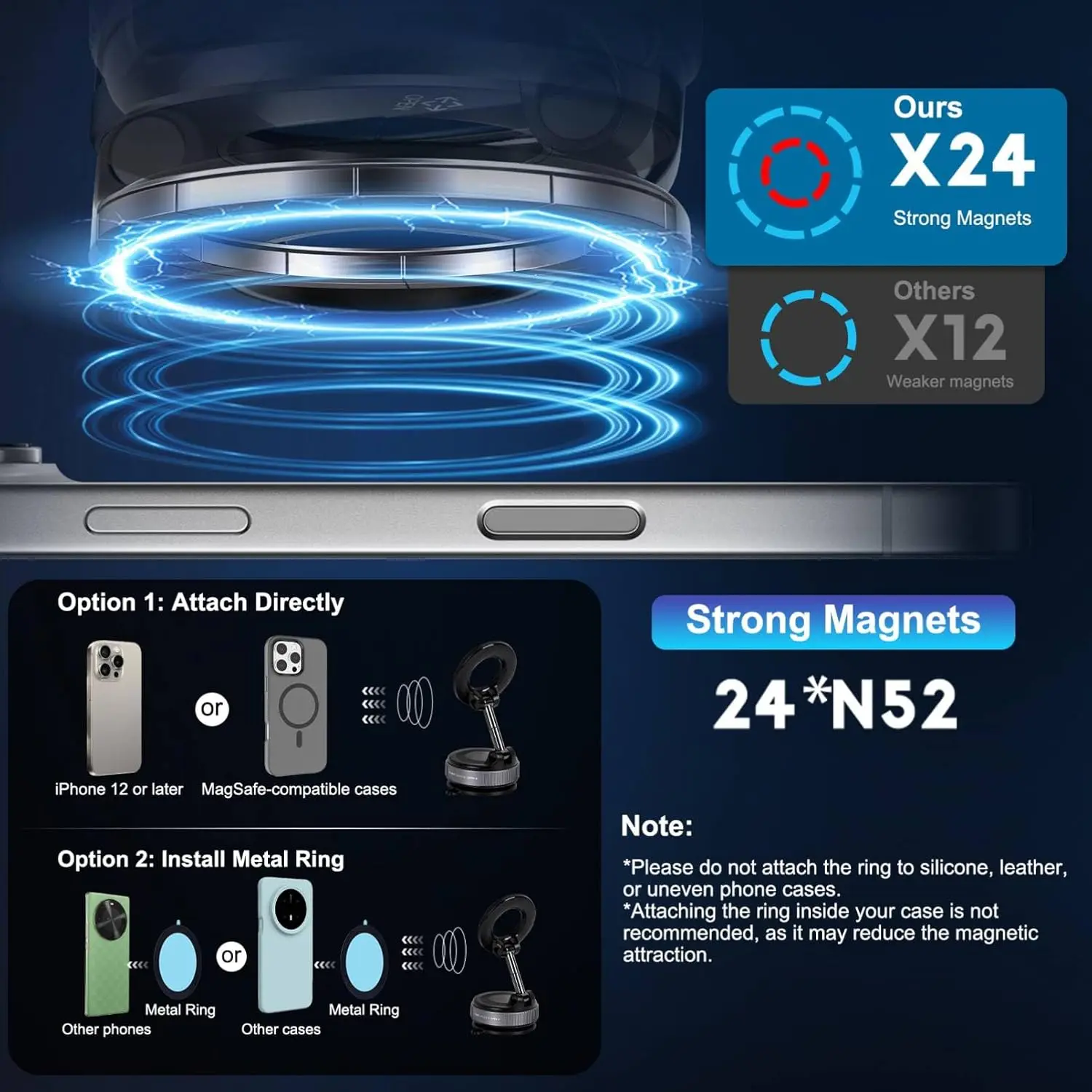 Magnetic Car Mobile Phone Holder Foldable 360° Rotation N52 Strong Suction For iphone 17 Pro Max 16 15 14 Vlog Live Streaming