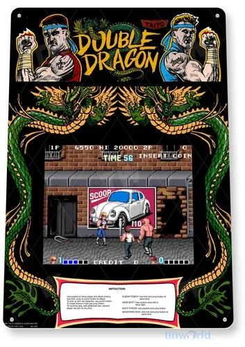Panneau d'arcade Double Dragon, enseigne de jeu d'arcade classique, panneau en métal pour salle de jeux A336