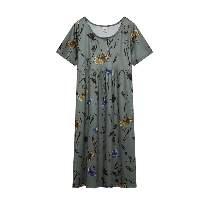 Vintage Floral Print Short Sleeve Round Neck Dress