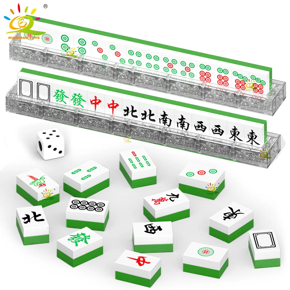 HUIQIBAO 292PCS MOC Mahjong Model Micro Building Blocks Mah-jong Mini Bricks Set Board Game City Construction Toys for Children