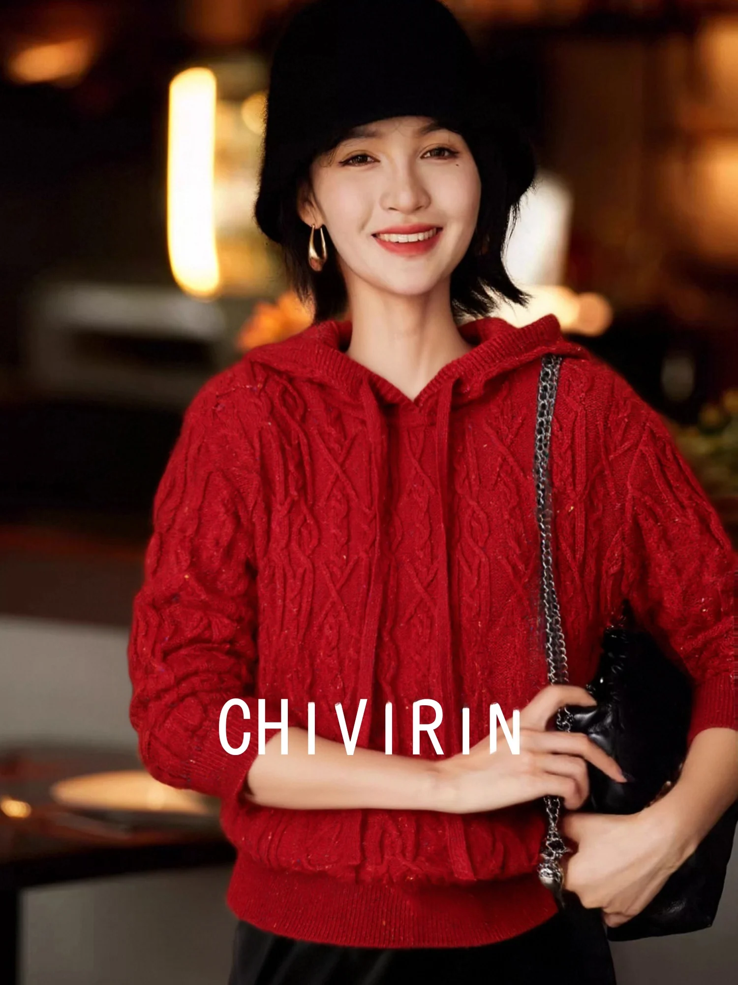 

Вязаный шерстяной свитер Hanrted, женский осенне-весенний свободный крой, мягкая уютная шапка, дизайн, новогодняя мода, повседневная одежда