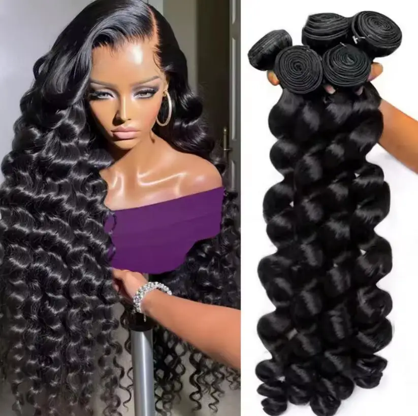 Deep Wave Human Hair Bundles Unprocessed Brazilian Virgin Remy Curly Hair Extensions Natural Black Color for Women