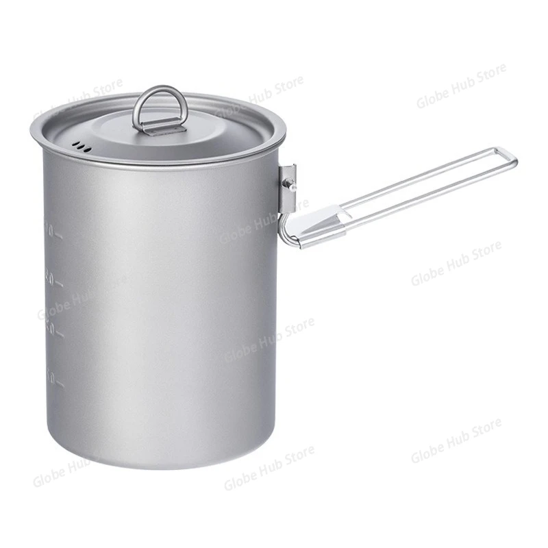 

900ml Titanium Pot Cup Camping Cookware Lightweight Bowl with Folding Handle & Lid Outdoor Portable Cooking kit