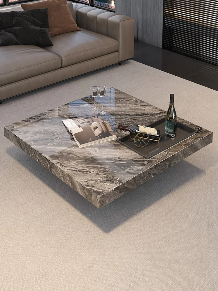 

Natural Venetian brown luxury stone coffee table household Italian minimalist light luxury high-end living room square suspended