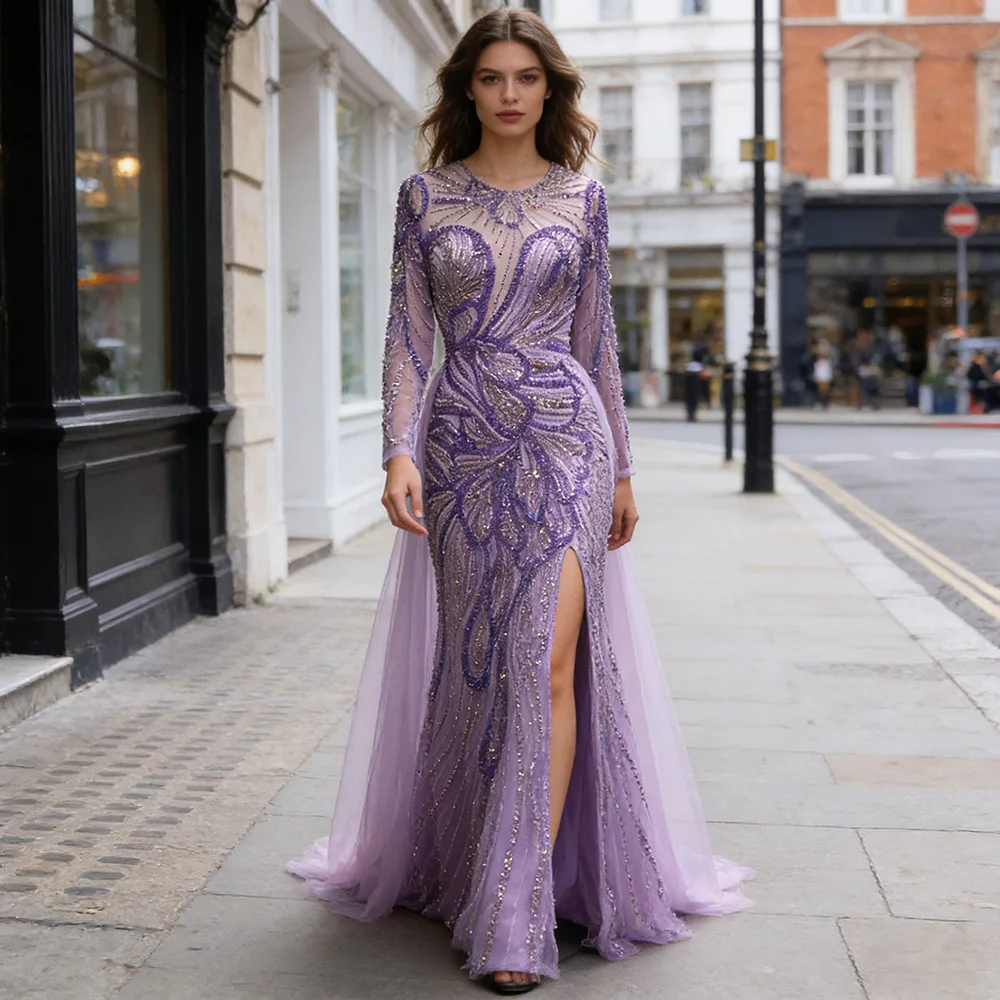 

Элегантное вечернее платье Eshault&bridal с бисером, фасон «русалка», с длинными рукавами, высоким разрезом, для выпускного вечера, 2026, для конкурсов красоты и вечеринок, на заказ
