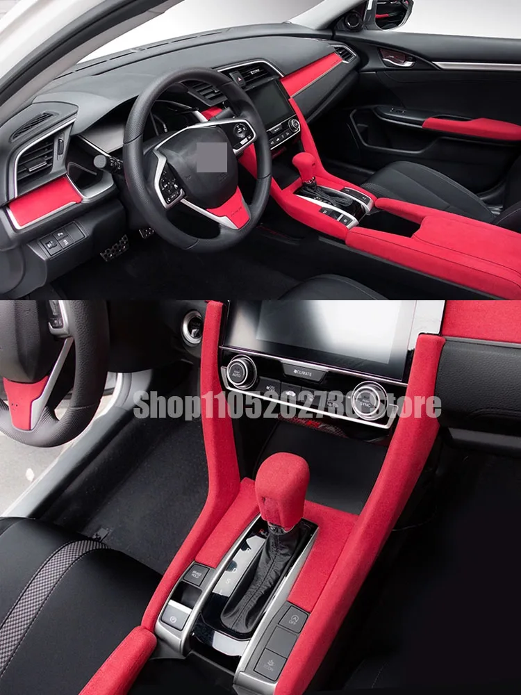 Door Panel, Side Cup Panel Strip Fit for HONDA CIVIC 10th 2016 2017 2018 2019 2020 2021 TOP SUEDE Overlays Grey Interior view 2