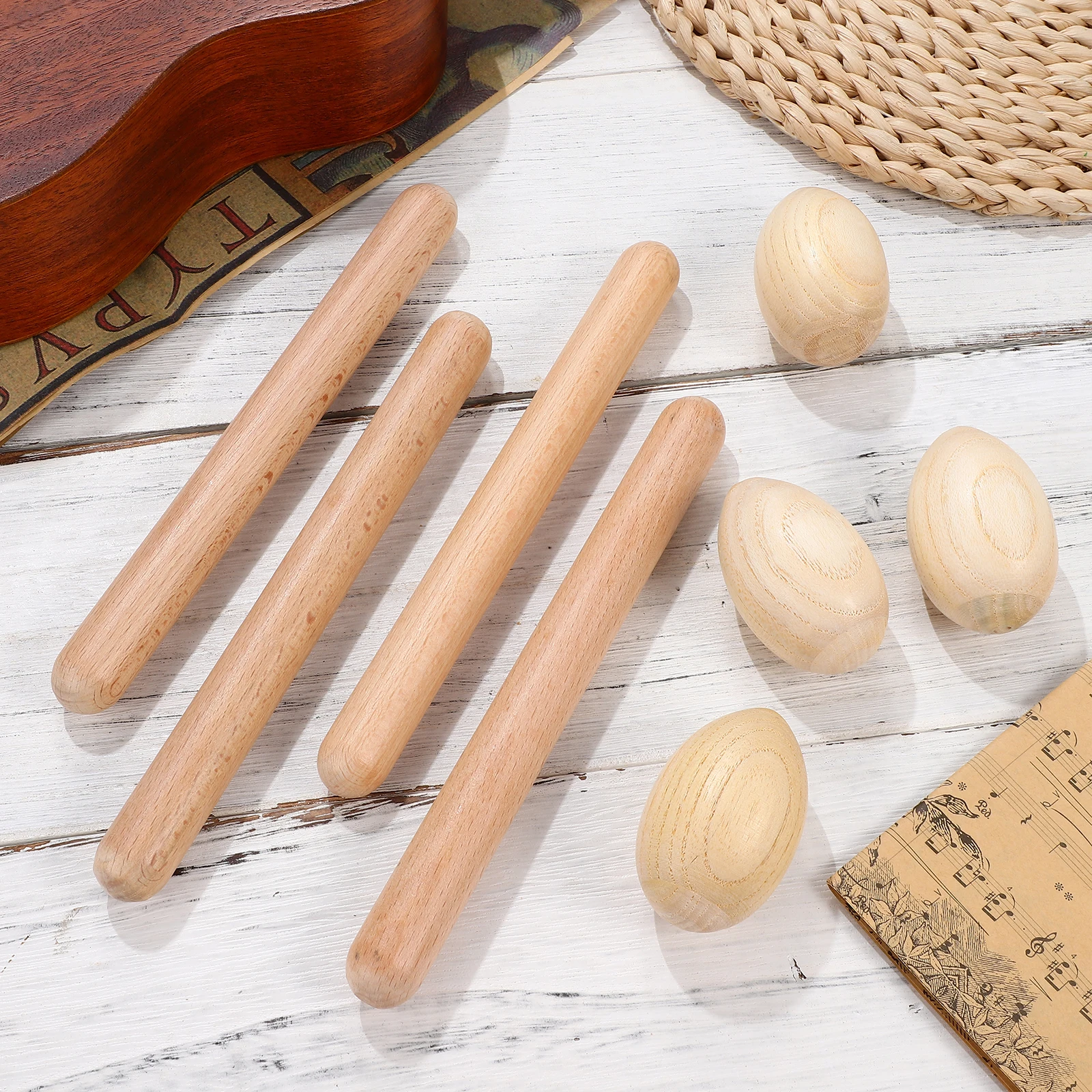 

1 set 1 Set Wooden Egg Shaker Rhythm Sticks Percussion Instruments Music Training Claves For Beginners Bright Tone 20Cm