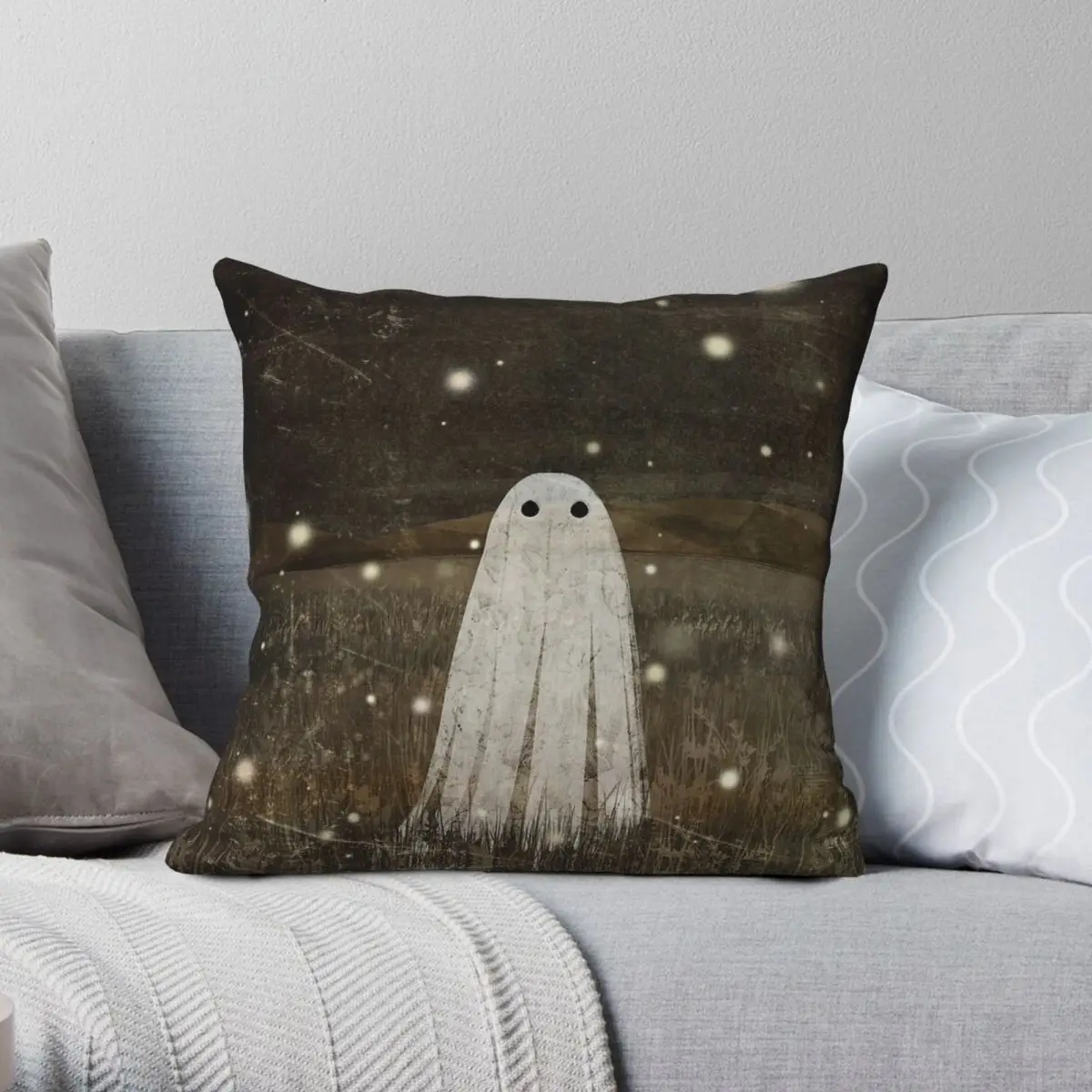 Fireflies Ghost Square Pillowcase Polyester Linen Velvet Printed Zip Decor Pillow Case Bed Cushion Cover 18