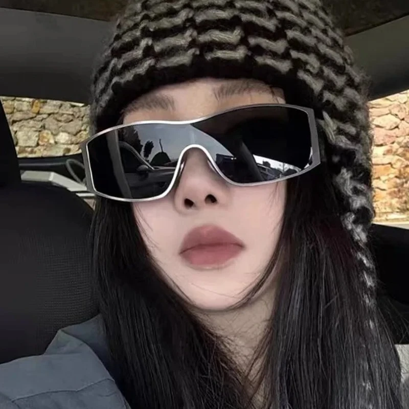 Conjoined Large Frame Sunglasses Metal Eyeglass Frame Advanced Sunglasses Bicycle Windproof Riding Sunglasses