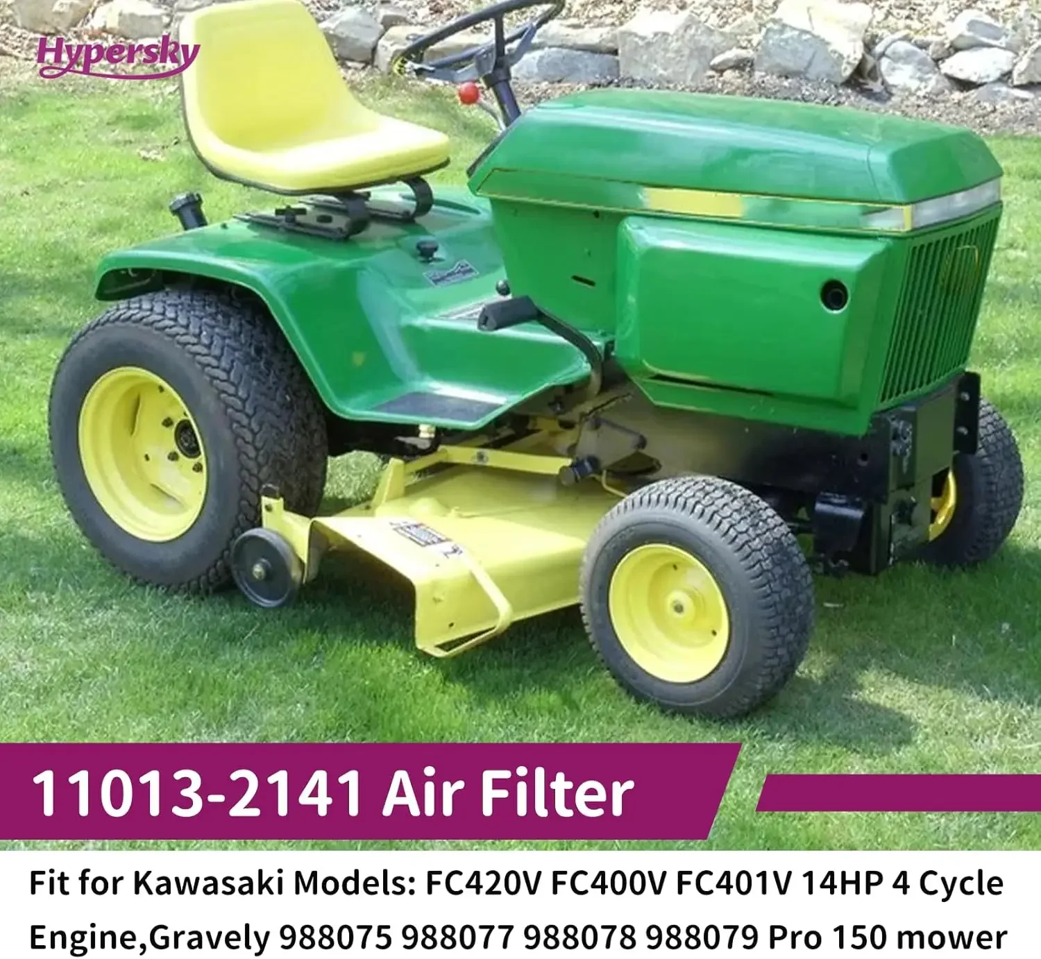 Hypersky 11013-2141 Air Filter for Kawasaki FC420V FC400V FC401V 14HP Engine JD 170 175 240 245 LX172 GT242 Lawn Mower Replace 1