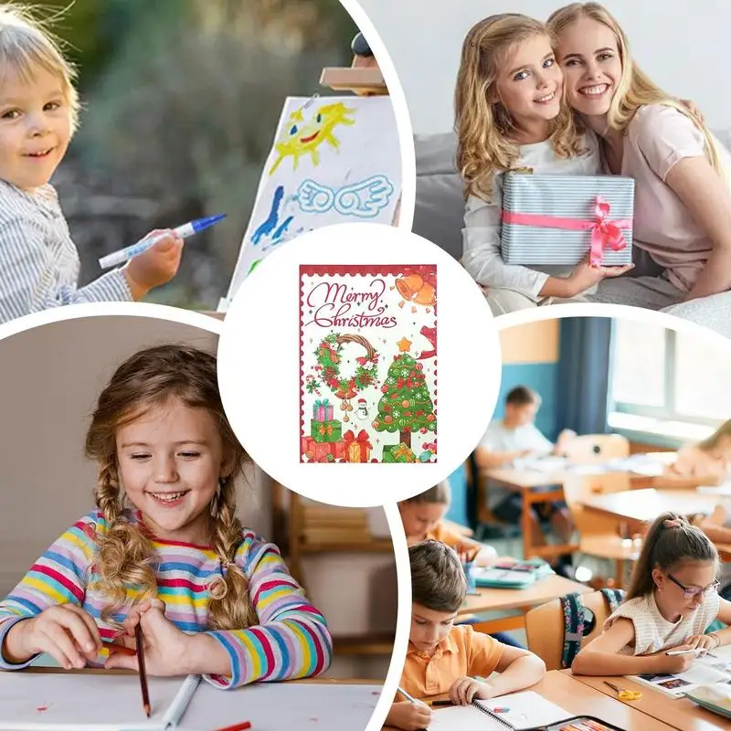 Libro de colorear navideño para niños, libro de arte de papel resistente al agua con bolígrafo para manualidades de arte navideño, suministros de Navidad a prueba de decoloración