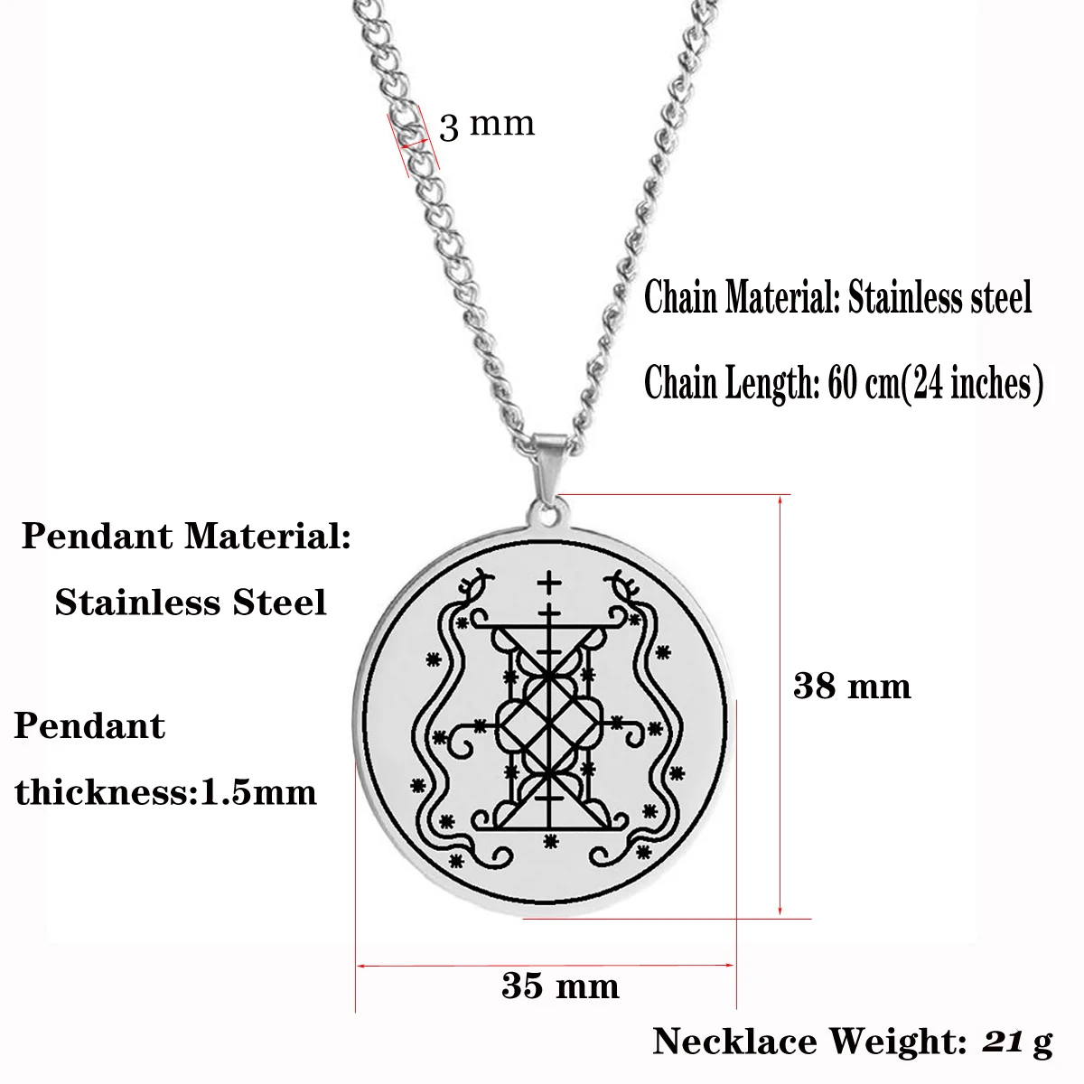 HLSS063 Amulette de Papa Damballah Voodoo Loa Veve Symbol Stainless Steel Laser Marking Pendant Necklace