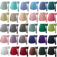 Women Summer solid color Pleated Skirt With Necktie Bowtie Korean Jk Skirt Uniform Japanese School Preppy A Line Mini Skirts