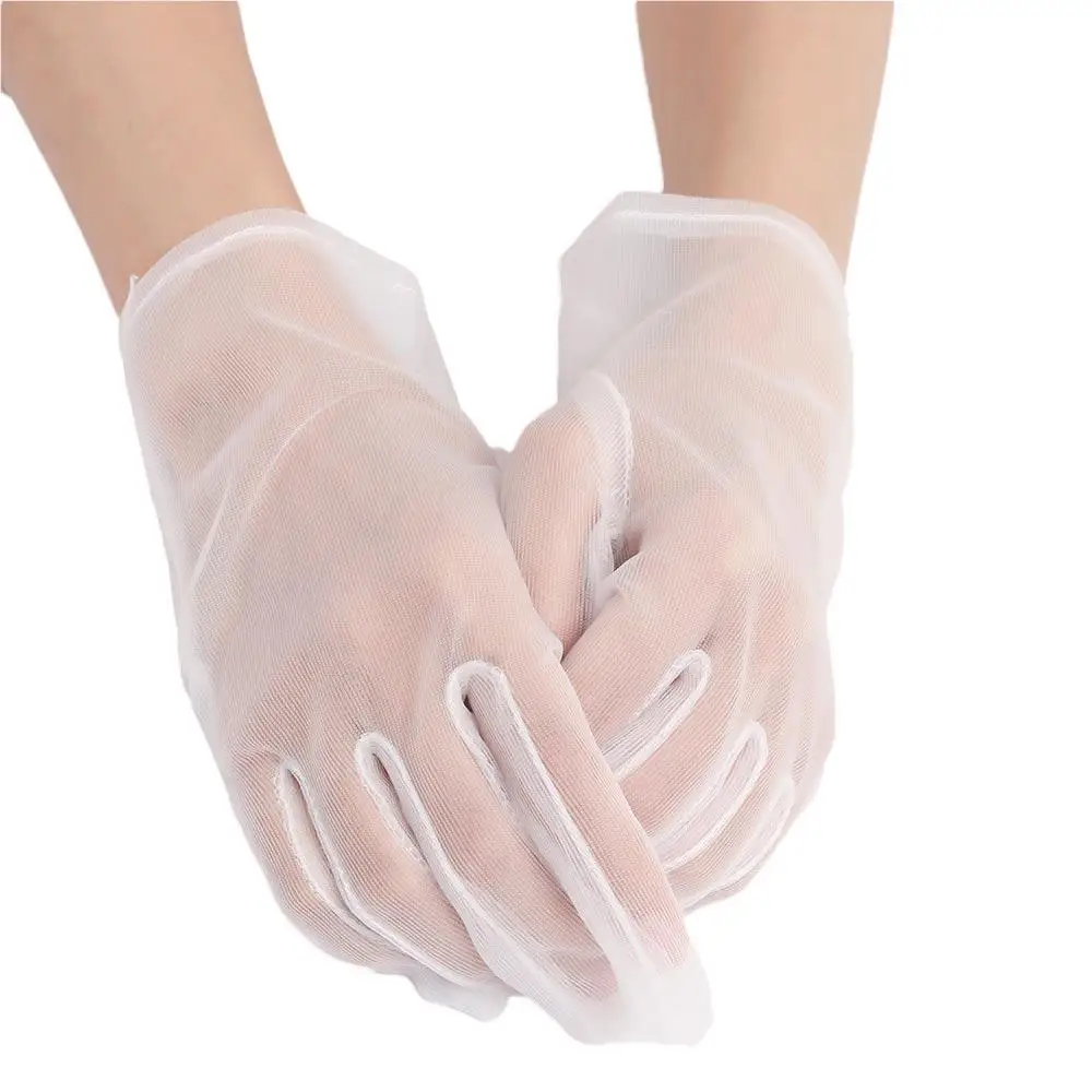 Guantes de seda de imitación para niñas, transparentes, ultrafinos, cortos, de malla, para boda