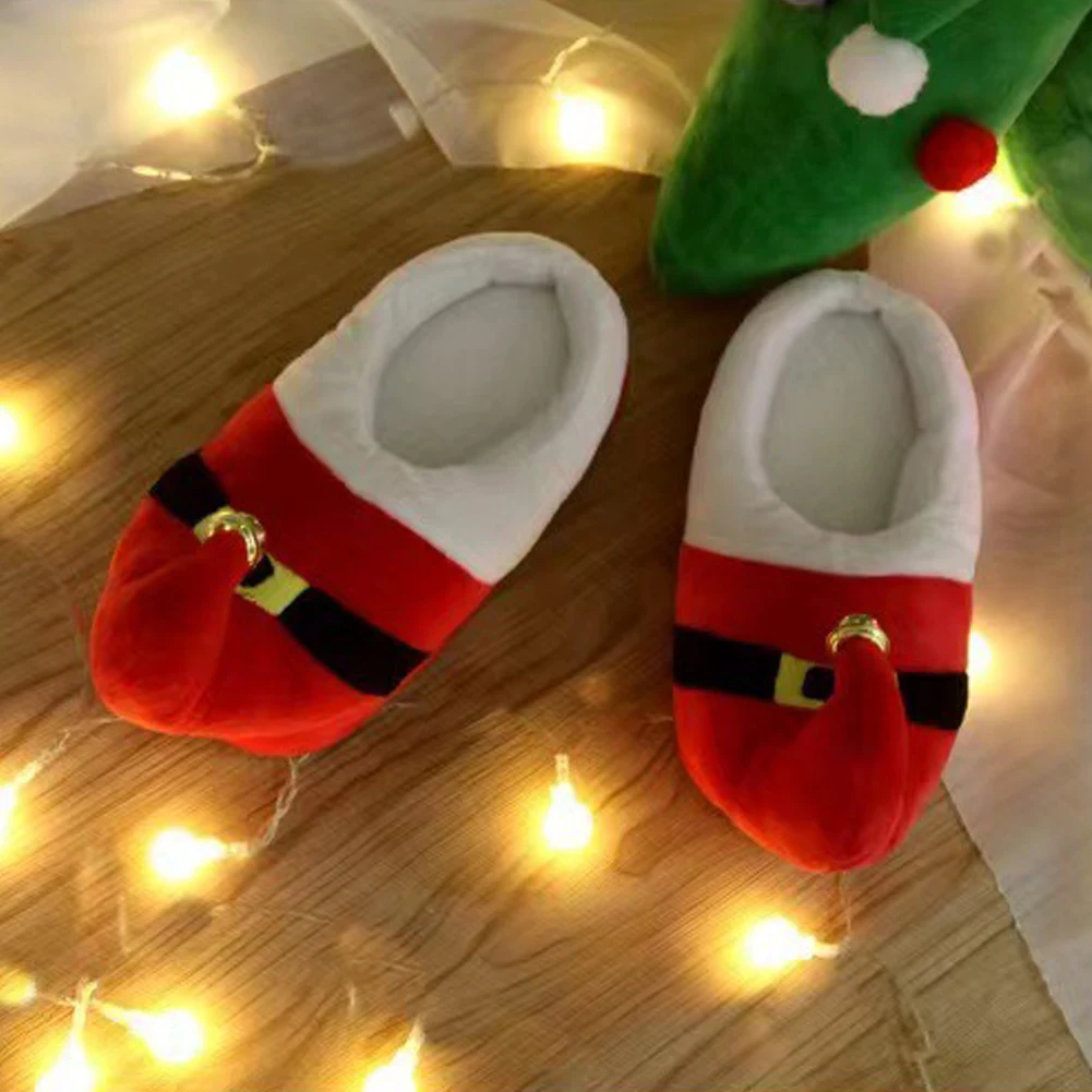 

Christmas Plush Slippers Flat Thermal Slippers Anti Slip Soft Furry Slippers Comfortable Fuzzy Couple Slippers for Autumn Winter