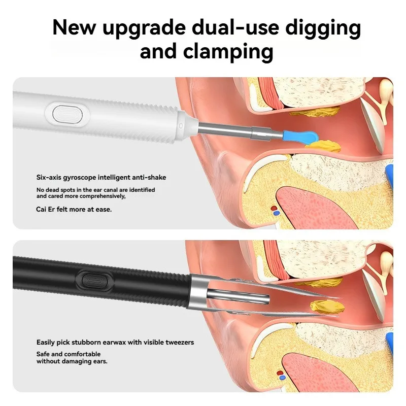Visual ear wash with camera LED light 3.5mm lens earwax removal tool with video high-definition luminous ear spoon set