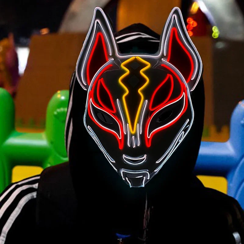 Hot Sale Anime Mask Halloween Cosplay Fox Mask Neon Light up Mask LED Luminous Masks Glow In The Dark Carnival Party Supplies