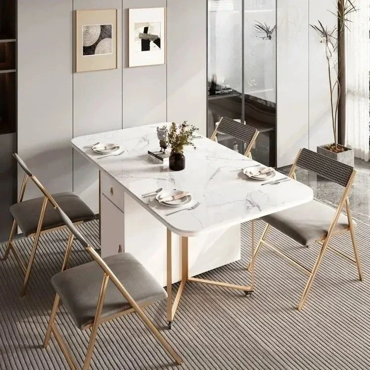 AANordic Multi-Functional Small Apartment Foldable Stone Plate Dining Table