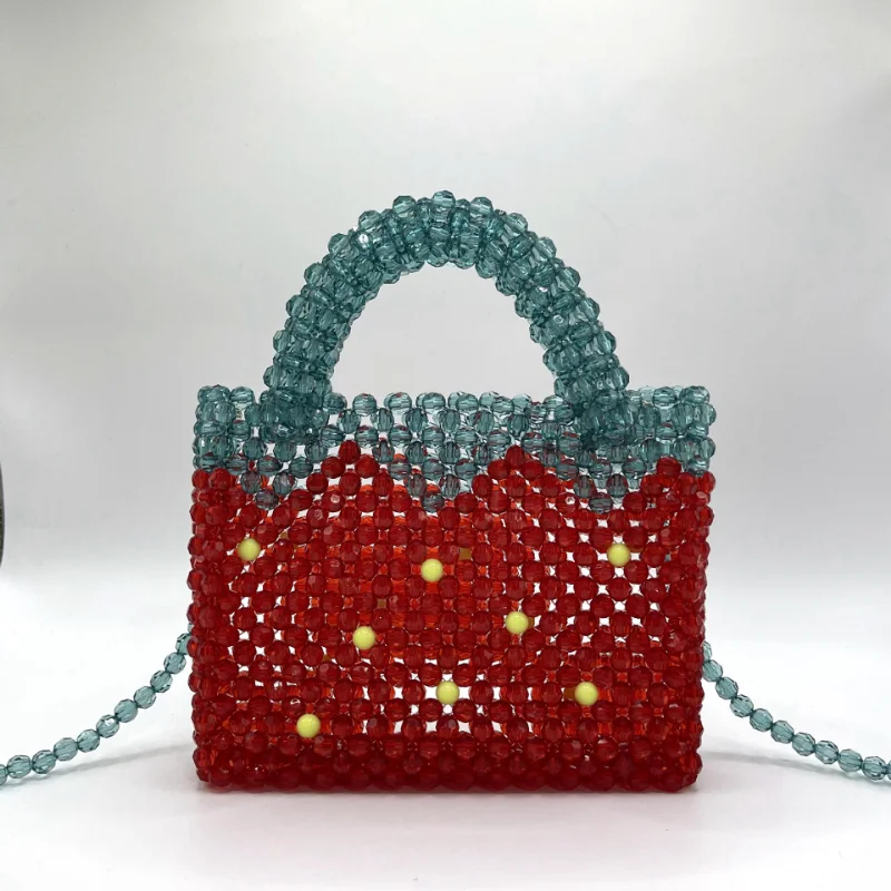 Vintage Strawberry Beaded Bag Transparent Crystal Girl Acrylic Beaded Handwoven Women\'s Handbag сумки женские модные 2023 New