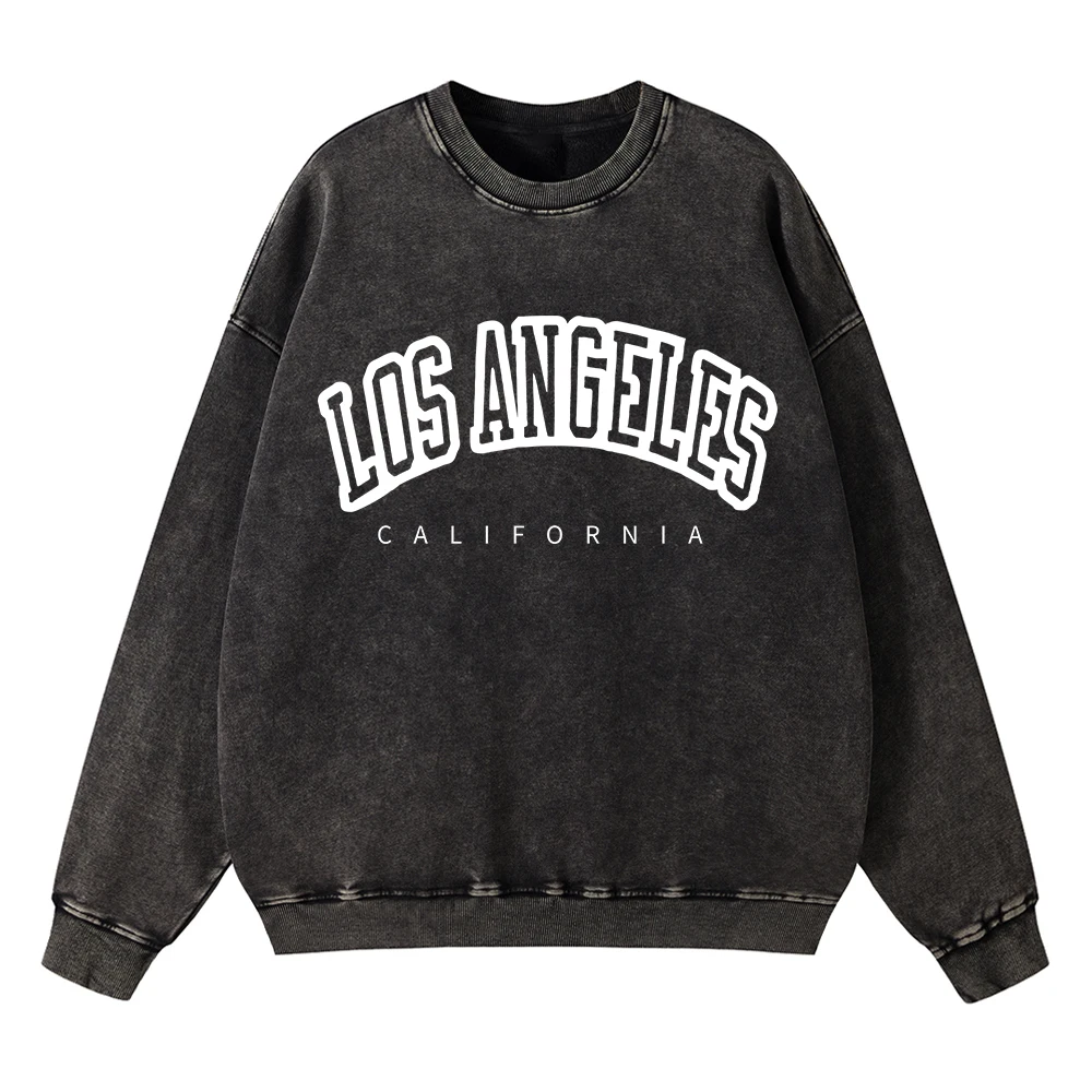 

Vintage Distressed Washing Los Angeles California Usa City Mens Hoodies Fashion Crewneck Sportswear Loose Hoodies Autumn Hoodies