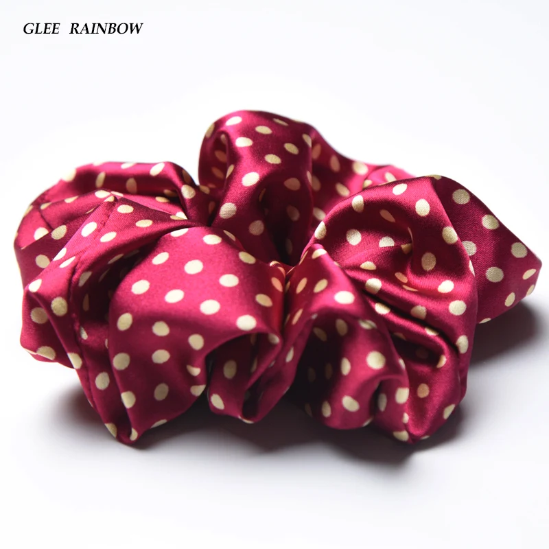 伸縮性のあるシルクヘアゴム-小さな水玉模様-ワインレッド-明るい色のヘアバンド-おしゃれなヘアアクセサリー-女性用
