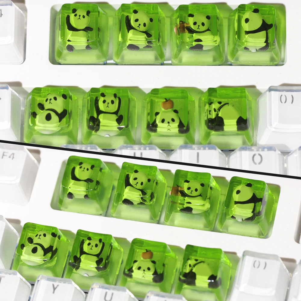 

Cute transparent panda keycap OEM Profile Handmade Resin Personalized Green Panda Keycaps Cross Axis Mechanical Keyboard Keycap