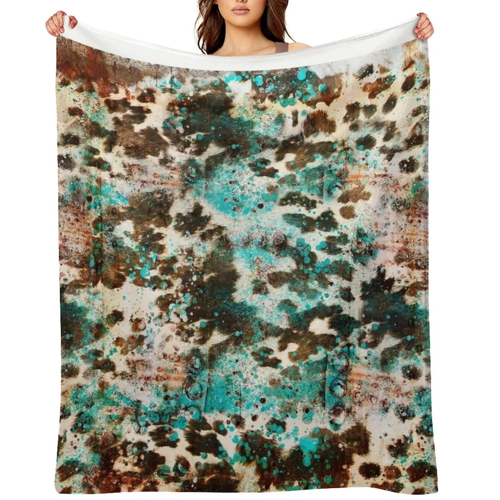 

country cowhide and glitter mixed with metal texture blue Throw Blanket Sleeping Bag Camping Sofa Throw wednesday Blankets