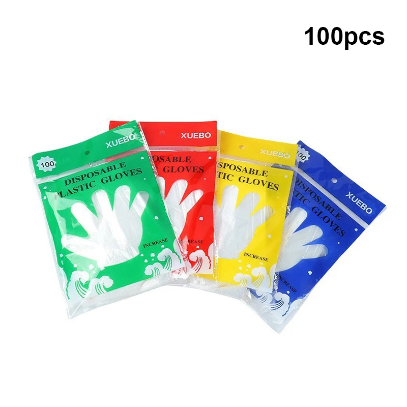 100pcs Food Grade Disposable Plastic Gloves Transparent Household Products Disposable Gloves Durable Kitchen 24.5*13.5CM