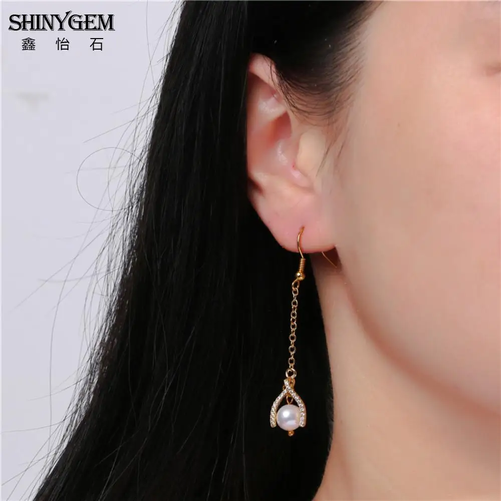 SHINYGEM Natural Freshwater Pearl Paired with Micro Set Zirconia 24k Copper-Gold Plated Earrings 2026 Trend Valentines