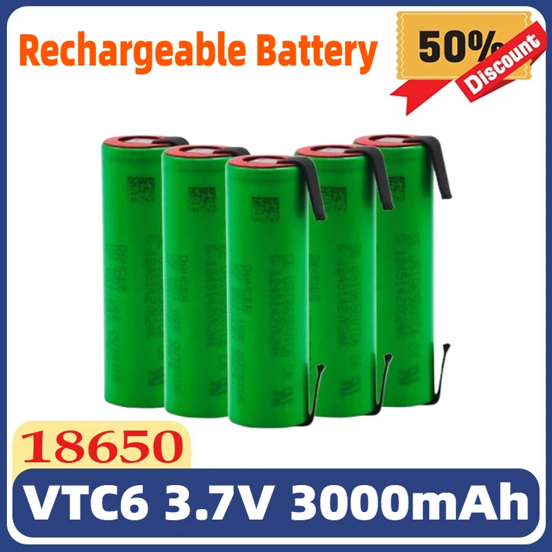 

1-8PCS VTC6 3.7V 3000mAh Rechargeable Battery 18650 Lithium Battery