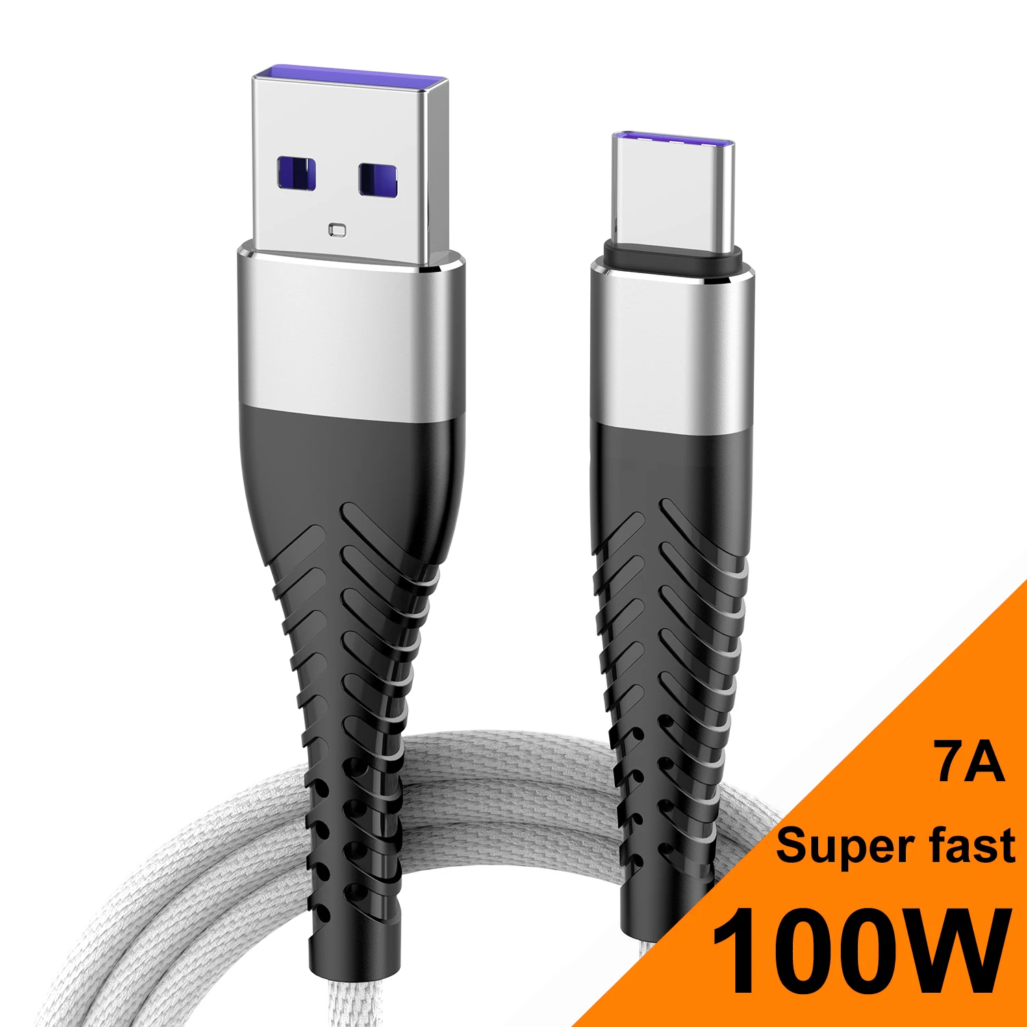 100W 7A USB-auf-Typ-C-Ladekabel für Samsung Huawei Xiaomi Handy-Ladekabel 0,25m/1m/2m/3m Nylon-Geflechtkabel