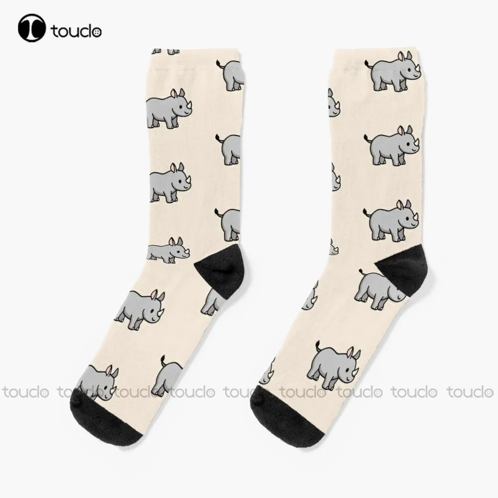 Rhino Rhinos, Rhino, Rhinoceros, Gray, Baby, Kawaii Socks Gym Socks Personalized Custom Unisex Adult Teen Youth Socks Harajuku