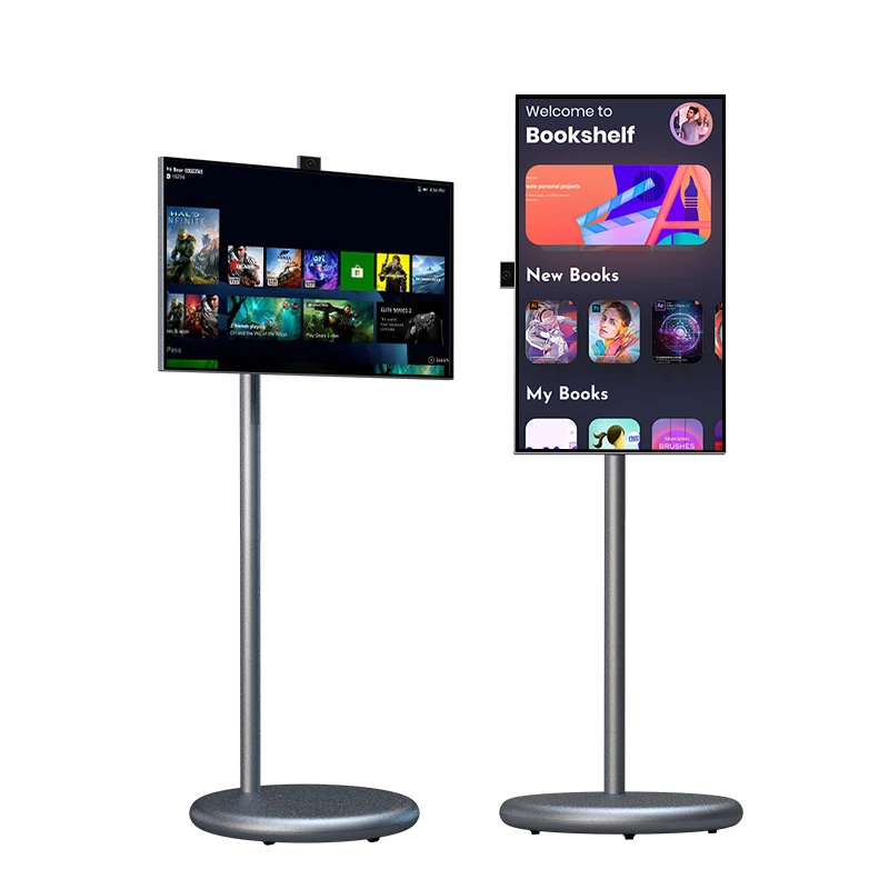 27 Inch LED Portable Smart TV With Rotatable Touch Screen Android 15 Built-In Speaker Floor Standing Design Battery Powered