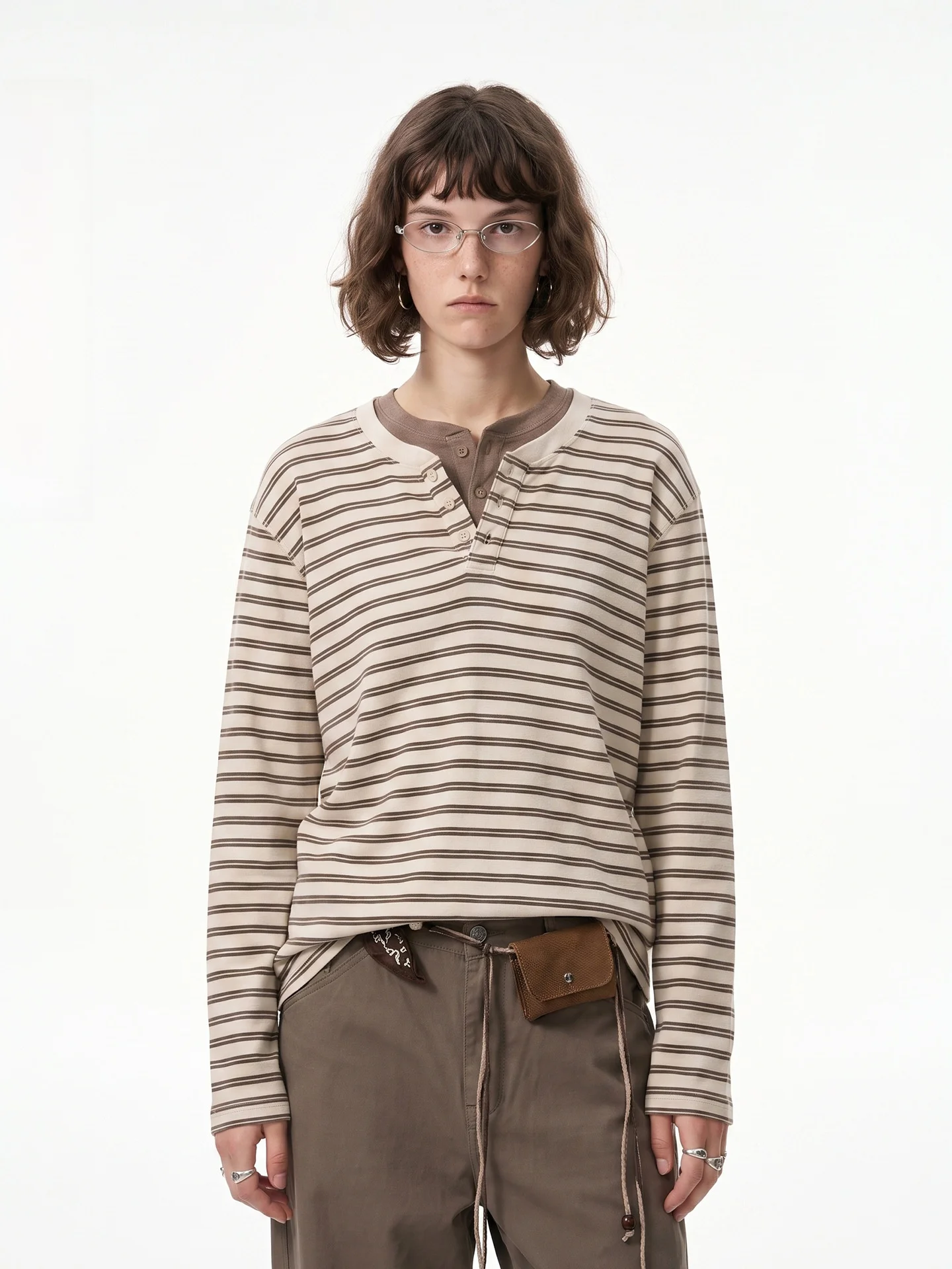 T-shirt à col Henley rayé, sty - Vintage Collection avis et prix
