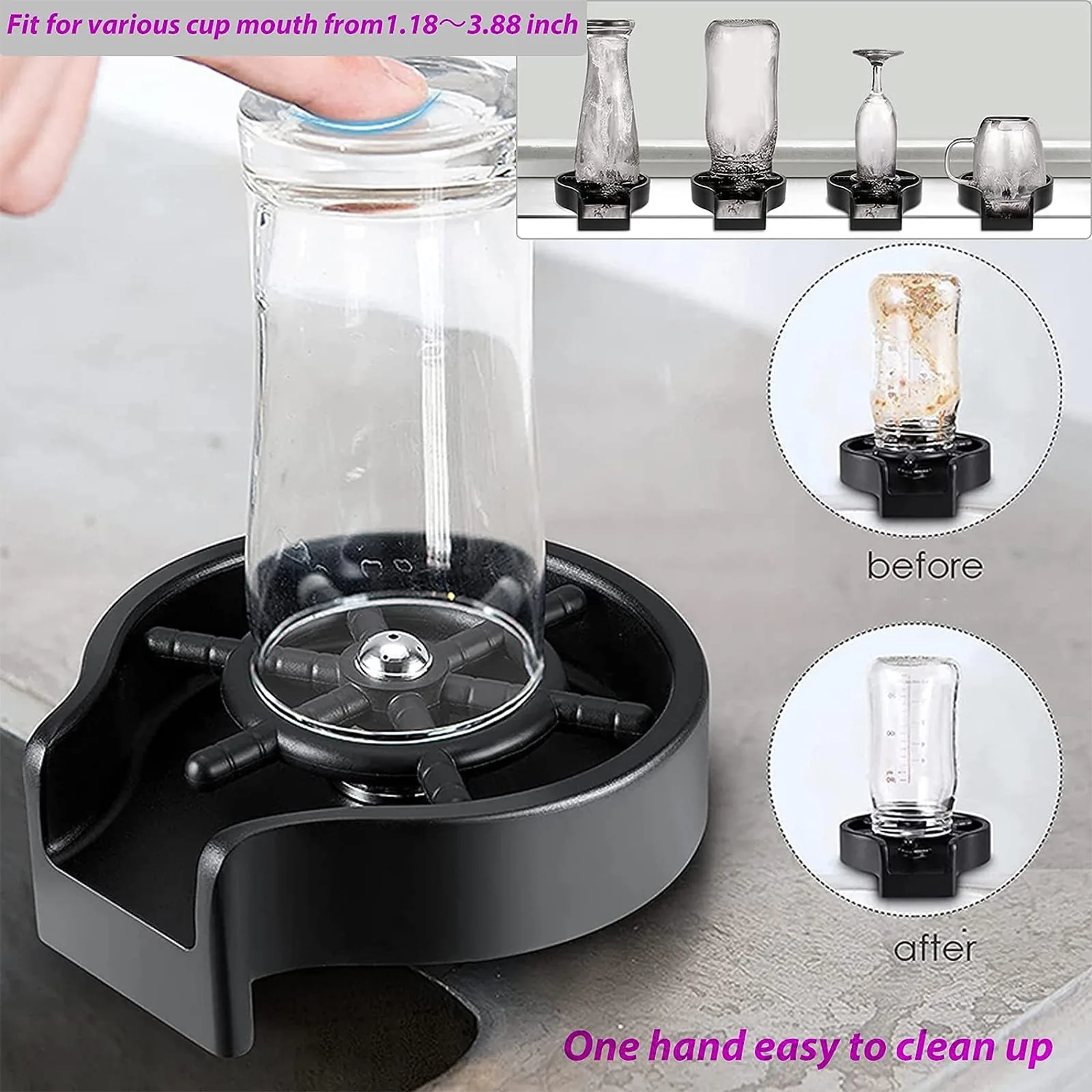 Image 3: Accessoires de cuisine 304 acier inoxydable haute pression lave-tasse évier ménage Bar comptoir tasse laveuse noir mat