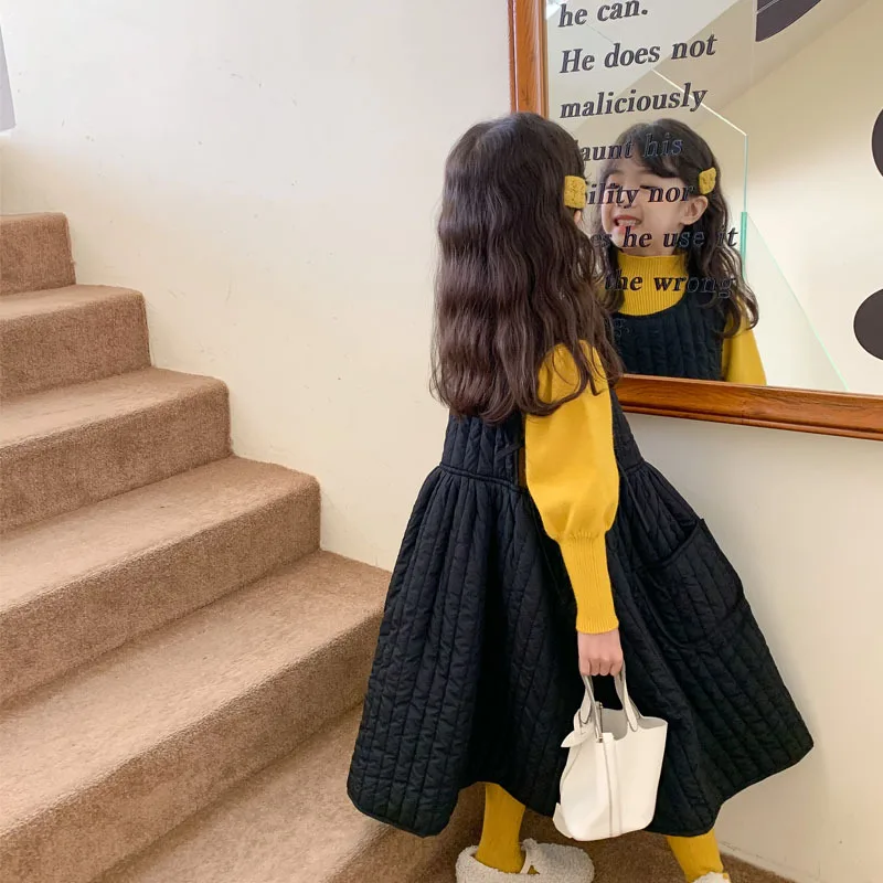 

Korean Winter Children Girl Sundress Solid Padded Thicken Warm Kid Girls Sleeveless Dress 1-10Y Little Girls Quilted Sling Dress