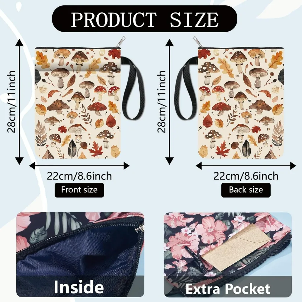 Mushroom Book Covers Leaf Book Protector Book Sleeve for Paperbacks Washable Fabric Cloth Book Cover with Zipper and Extra
