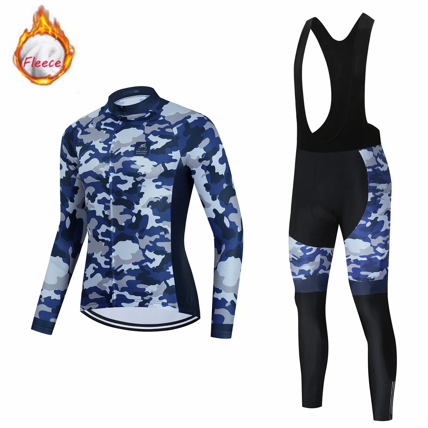 2024 New Salexo Winter Cycling Set  Thermal Fleece Long Sleeve Racing Jersey Suit Cycling Clothing Bib Pants Fietskleding Heren