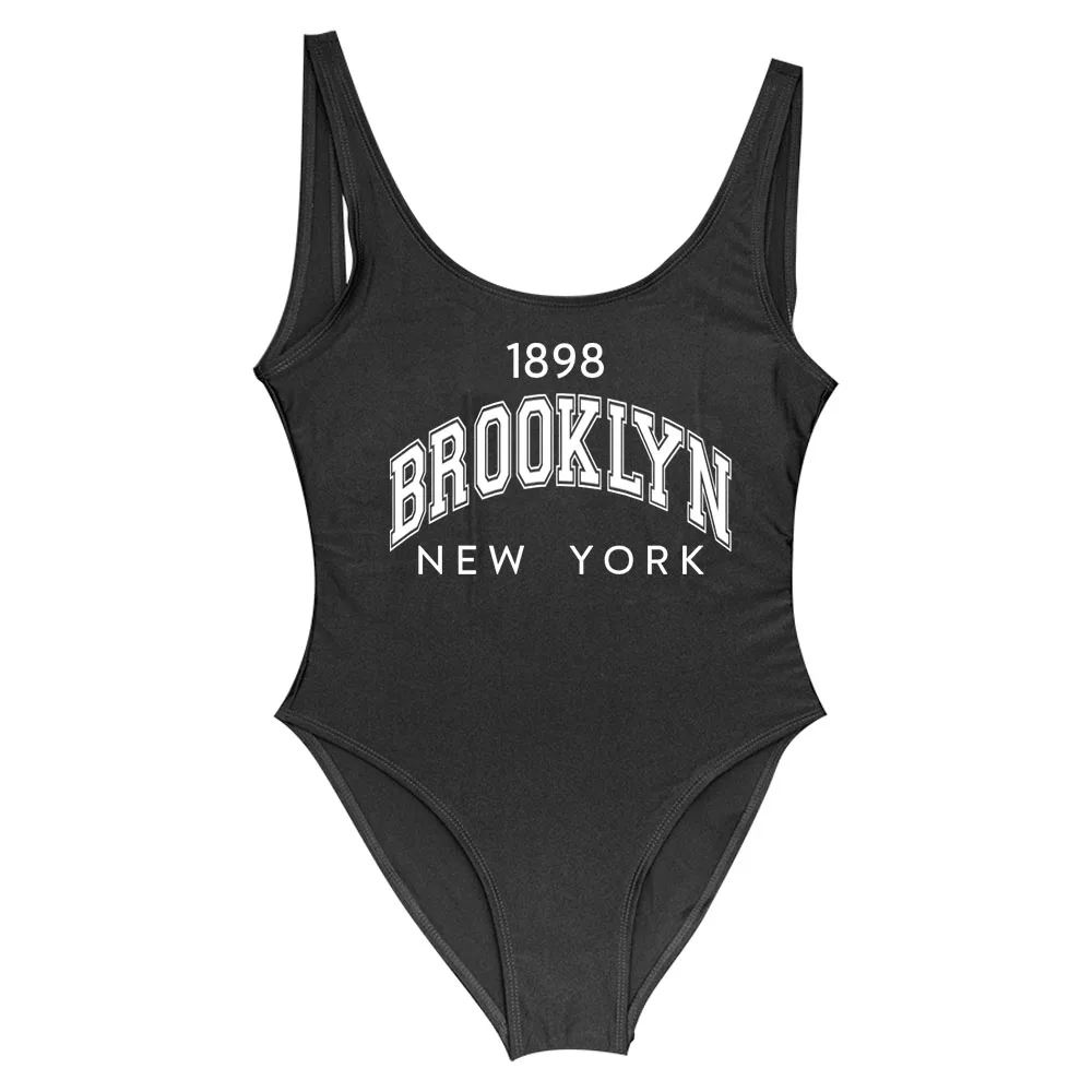 New Summer Women Swimsuits 1898 Brooklyn New York Print One-Piece Swimwear Sexy Lady Bathing Suits