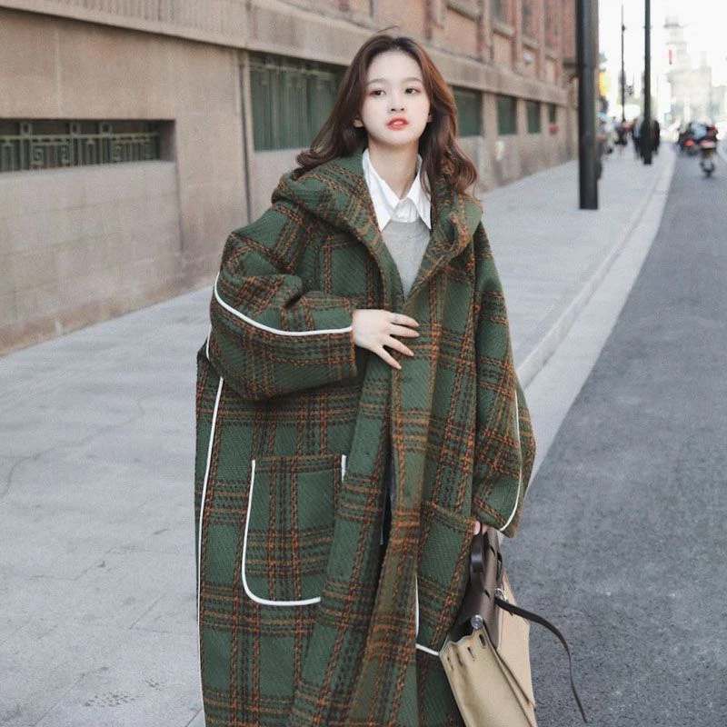 

Женское шерстяное пальто больших размеров, осенне-зимнее, утепленное, в стиле ретро, свободного кроя, средней длины, в корейском стиле, с карманами