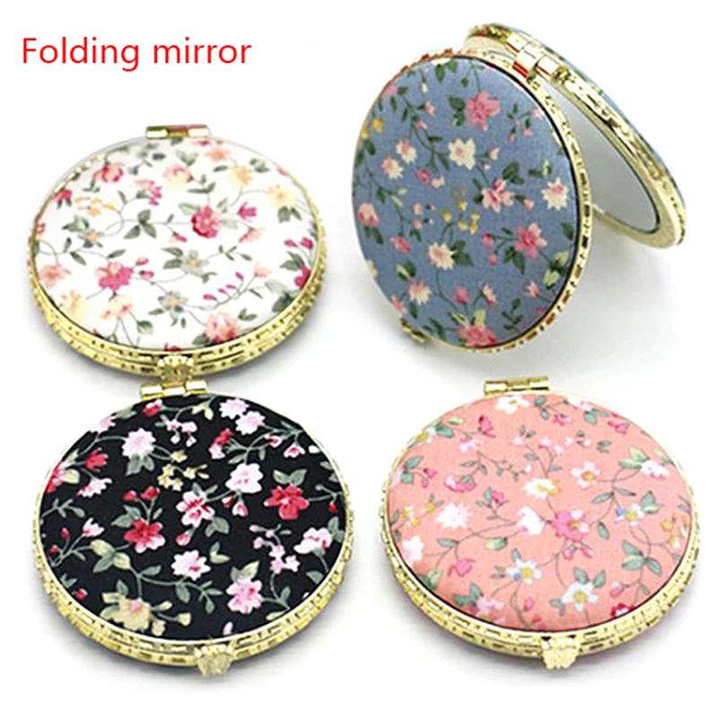 Mini Miroir de Poche à Motif Floral pour Femme, Accessoire de Maquillage Portable, Pliable sur les Deux Côtés, Vintage, 1 Pièce