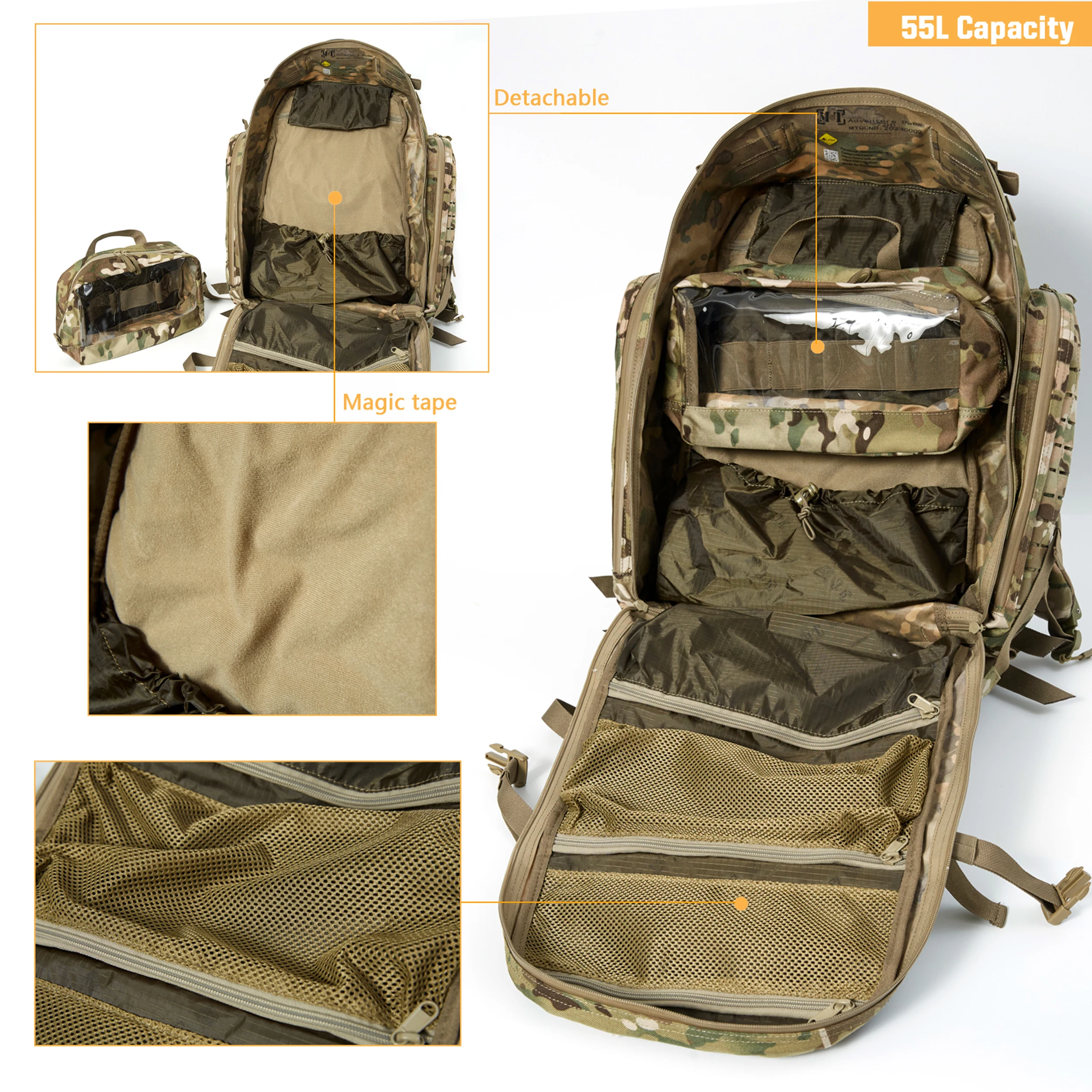 Zaino tattico militare da 3 giorni con telaio esterno Zaino da assalto medio MOLLE per escursioni all'aperto mimetico / Marpat Desert