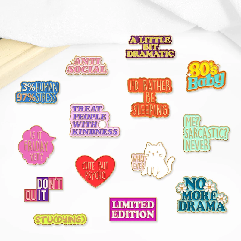 Creative Trendy Cartoon Color Text Oil Drop Lapel Brooch Badge Pin Denim Bag Gift Men Women Fashion Jewelry Accessories