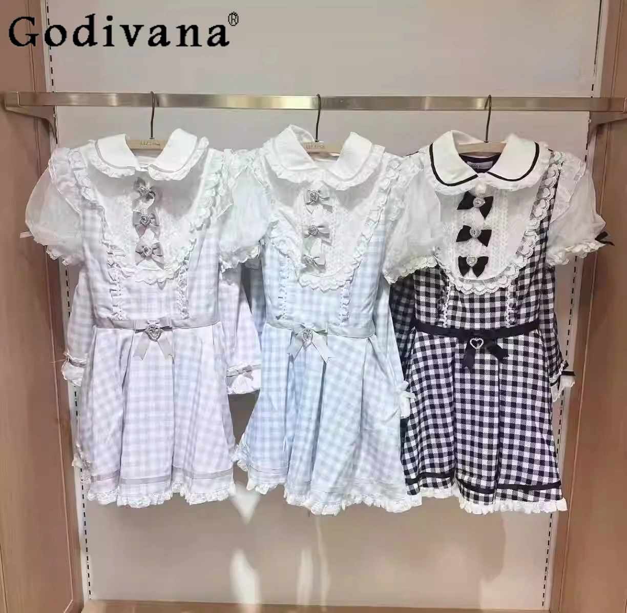 

Japanese Liz Mine Girl Sweet Doll Collar Bow Short Sleeve Dress Set Women's Lolita Outifits Lady Top and Shorts Two Piece Sets