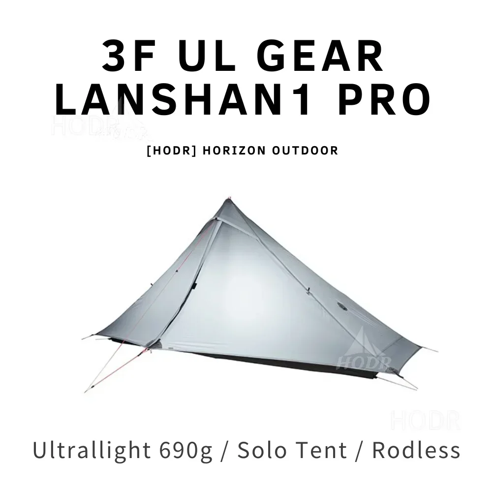 [HODR] 3F UL GEAR Lanshan 1 pro Tipi Tent Rodless Solo Ultralight 690g 20D Nylon Fabric Camping Season Tent Trekking Tents