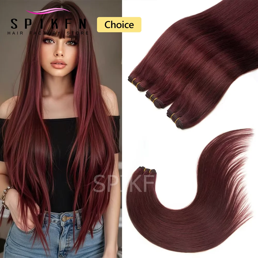 

Прямые бордовые пучки человеческих волос 12-24 дюйма, настоящие натуральные швейные утки человеческих волос, винно-красные, 99J, двойной уток, 50 г