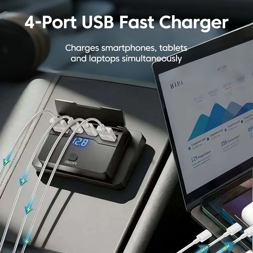 Dual PD QC 3.0 USB Car Charger 12V RV USB Outlet Panel Fast Charge Socket with Switch & Voltmeter for Car Bus Boat Motorcycle