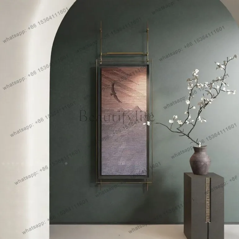 New Chinese metal pole decoration hanging painting French light luxury background wall art mural