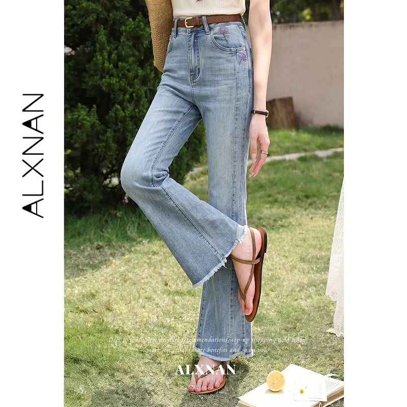 

ALXNAN Women's Jeans Blue Denim High Waist Flared Wide Leg Pants Summer 2026 Fashion Elegant Casual Flared Trousers L65782A