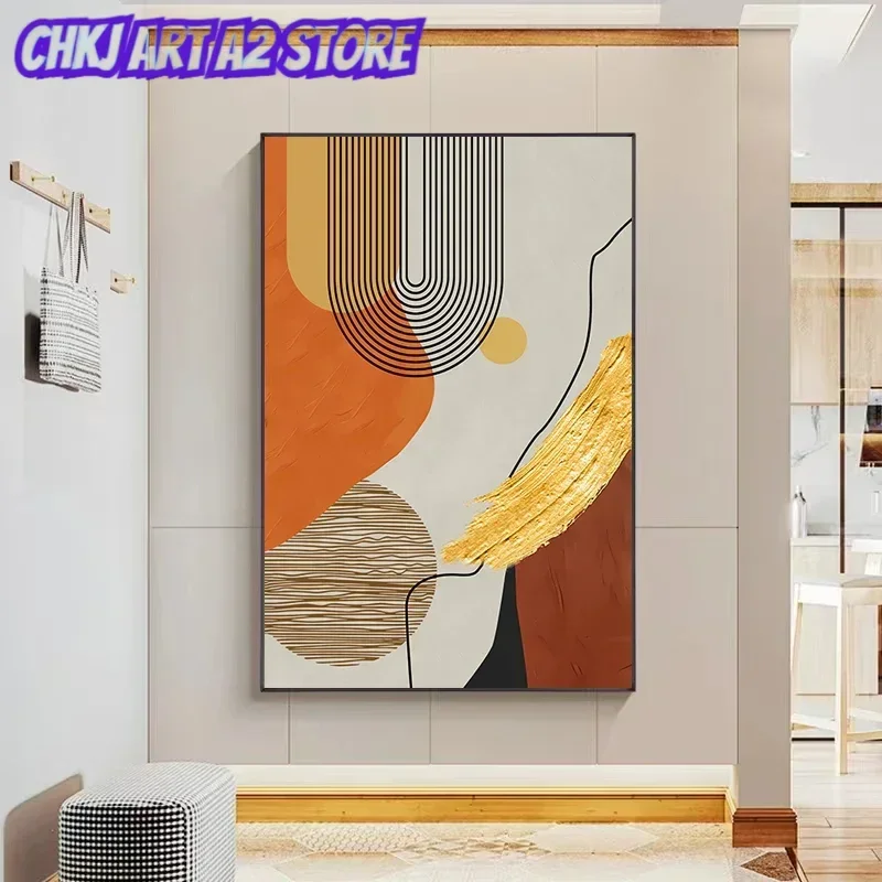 Golden Luxury Abstract Line Canvas Painting Large Size Nordic Wall Art Pictures for Living Room Modern Home Decor Poster Prin